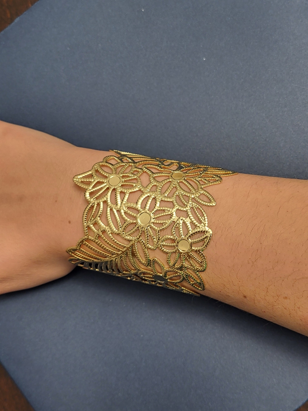Gold Floral Filigree Cuff Bracelet - Women Jewelry